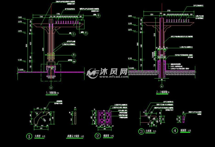 景观单臂廊架全套施工图土建结构配筋