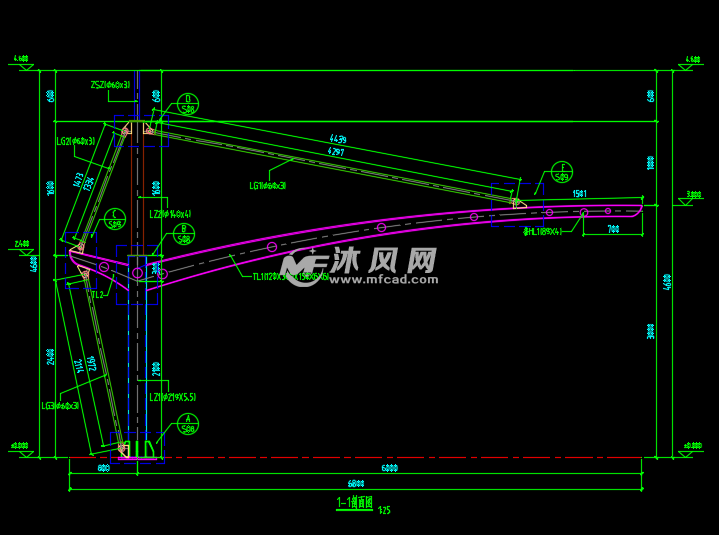 6米汽车棚膜结构施工图纸