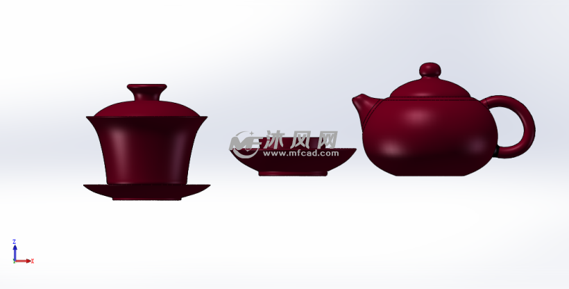茶具设计三维模型正视图