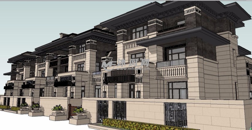 碧桂园某高档住宅小区法式风格联排大别墅SU