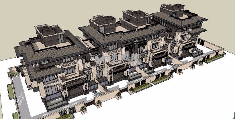 碧桂园某高档住宅小区法式风格联排大别墅SU