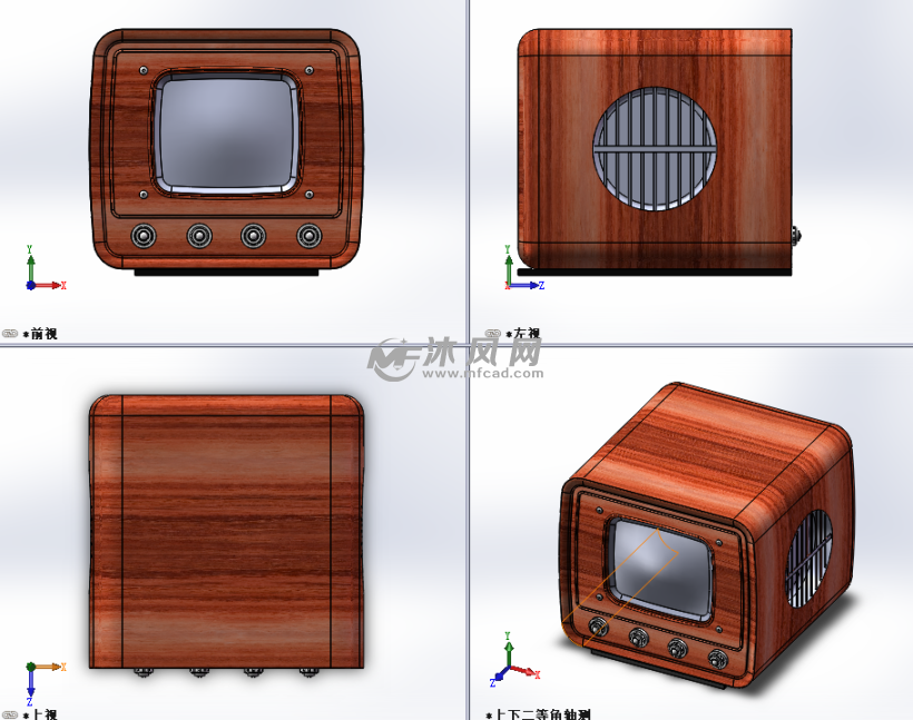 一款复古小型电视机模型设计建模 - 家用电器图纸
