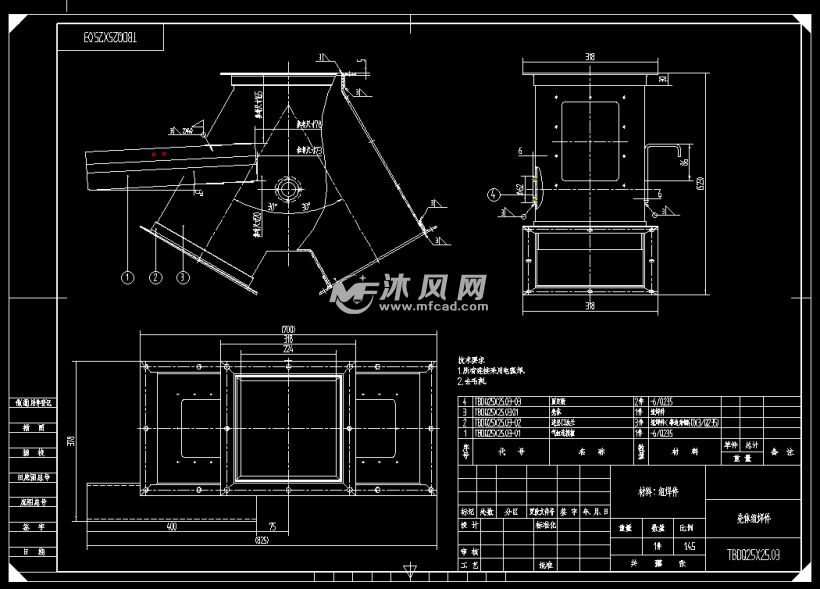 tbdq25x25气动三通全套加工图纸