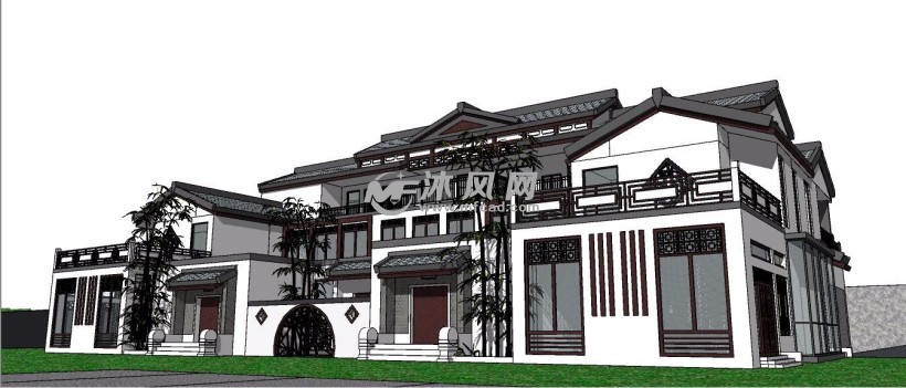 精品新中式农家大别墅su模型