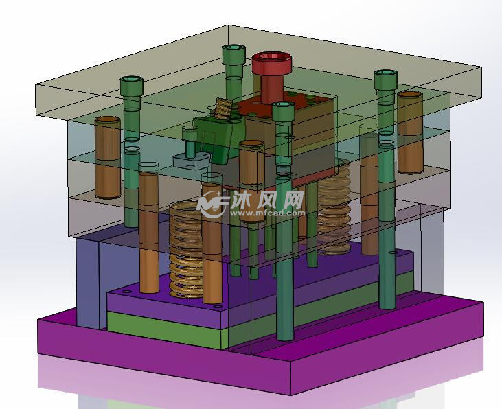 方形盒注塑模-带侧抽芯 生活用品类模具图纸下载 沐风图纸