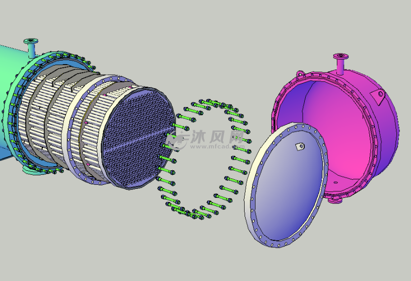 浮头式换热器cad模型 - 换热压力容器图纸 - 沐风网