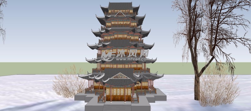 飞檐寺庙古建筑模型