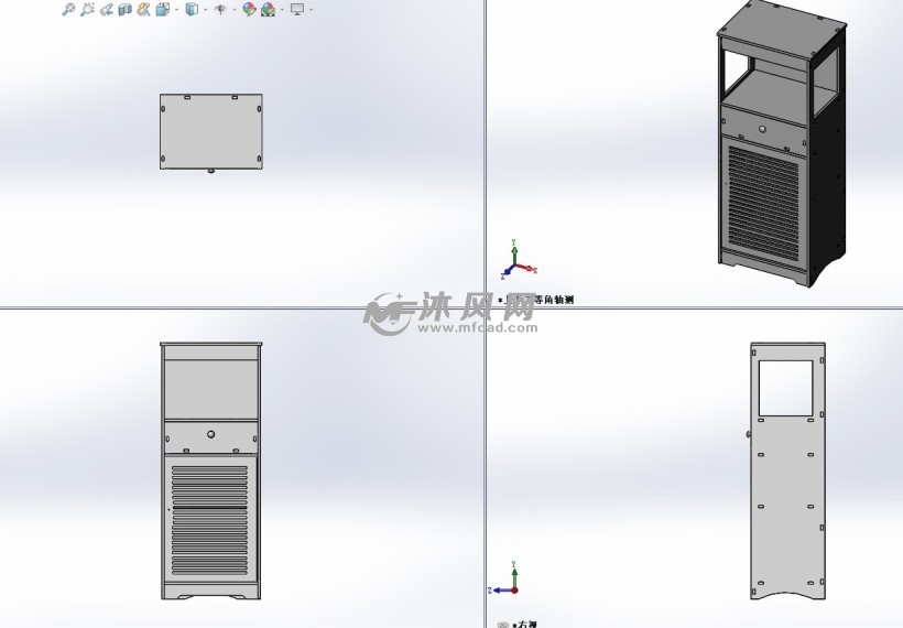 穿插板式带抽屉单门置物柜三视图