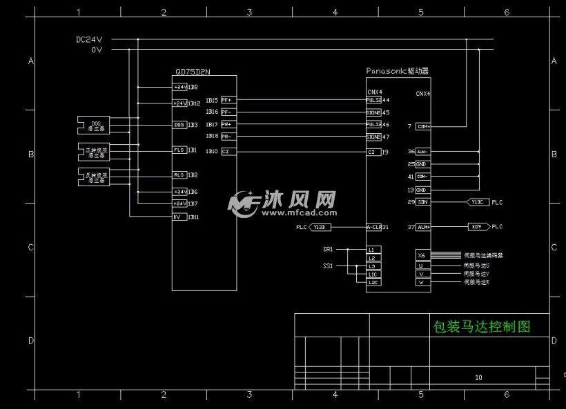 某自动送料包装机电气控制原理图三菱plc与伺服接线图