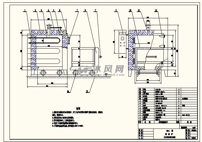 移动式煅烧炉总装图 换热压力容器图纸 沐风网