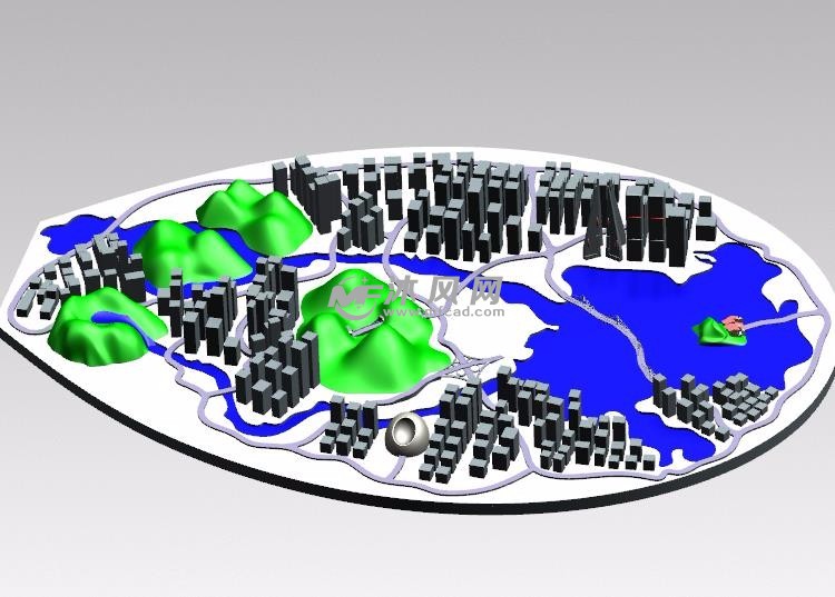 ug未来整座城市岛屿沙盘3维模型