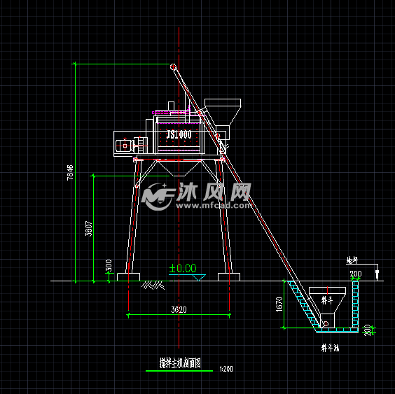 js1000混凝土搅拌机及基础工艺图 - 工程机械/建筑