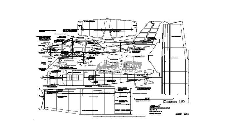 塞斯纳cessna182木质飞机零件图