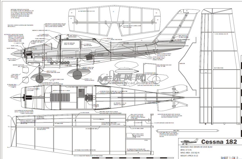 塞斯纳cessna182木质飞机零件图