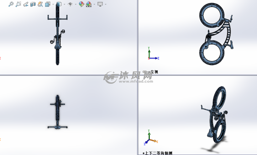 无轮辐自行车创意自行车模型三视图