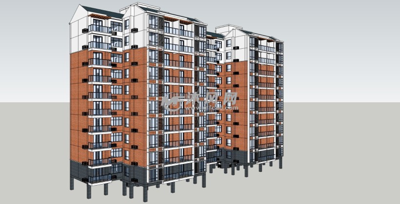 廉租房高层建筑透视图