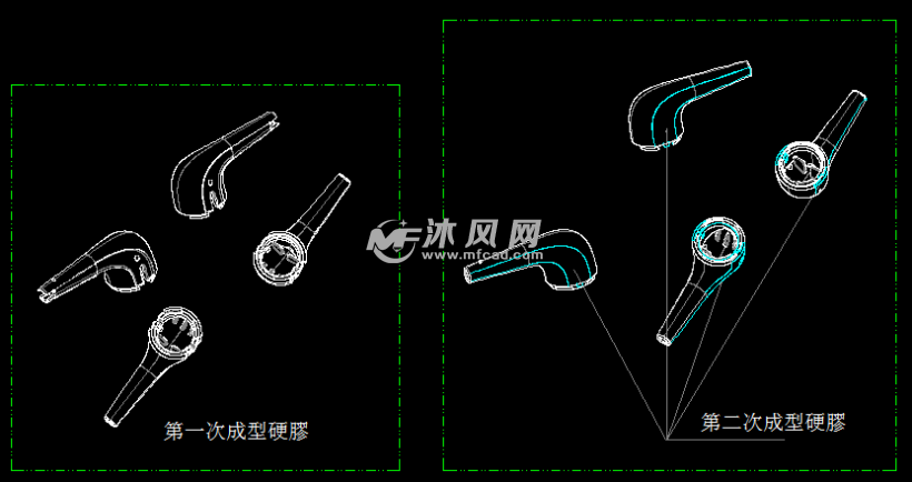 耳塞式耳机 双色注塑模具三维及二维图