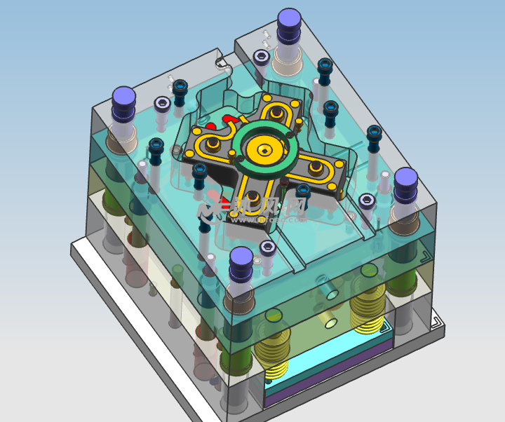 一出四的热流道全3d模具设计分模图
