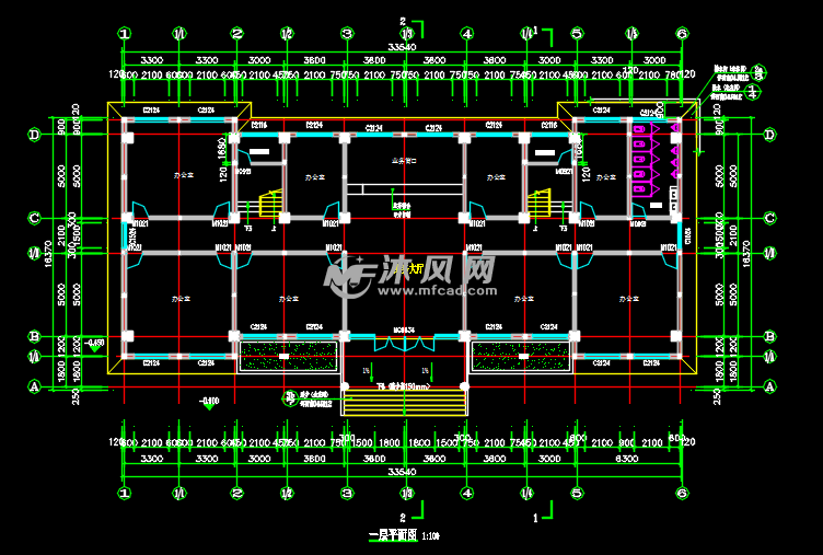 四层框架结构办公楼建筑cad施工图