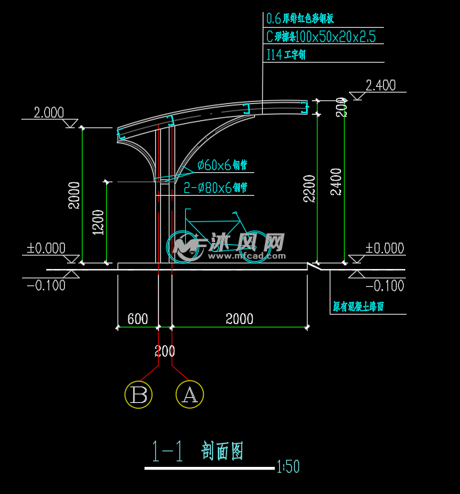 某厂区自行车棚建筑结构设计施工图 - autocad其他详图∕图库图纸