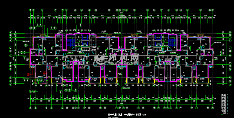 18层砼一梯四户住宅楼建筑结构施工图纸 - autocad高层住宅成套建筑