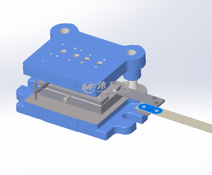 连接片冲孔落料连续模三维模型 - 其他冲压模具图纸 - 沐风图纸
