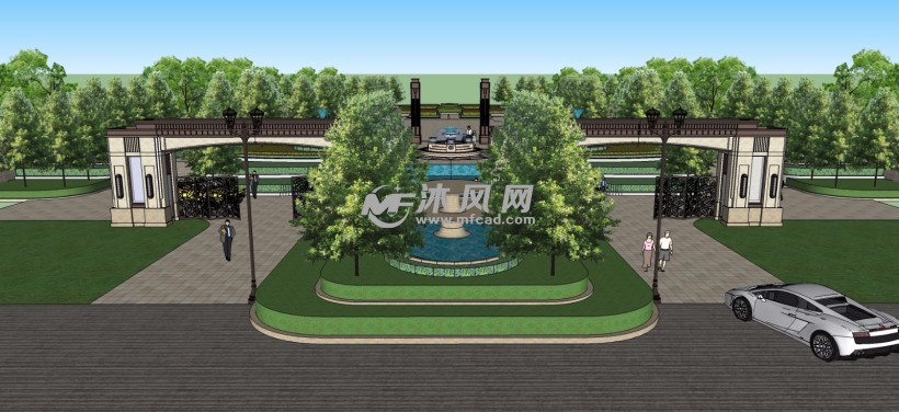 台阶式公园广场大门入口三维模型