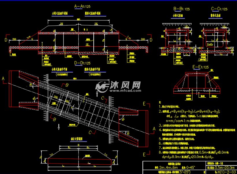 钢筋混凝土盖板涵斜交布置图