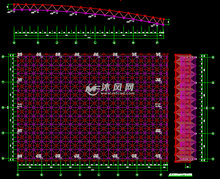 正放四角锥钢屋面网架结构设计图纸