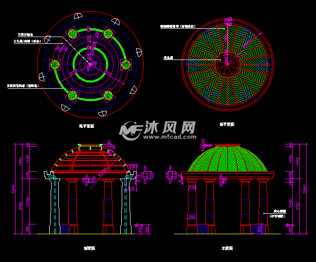 圆形亭子设计平立面
