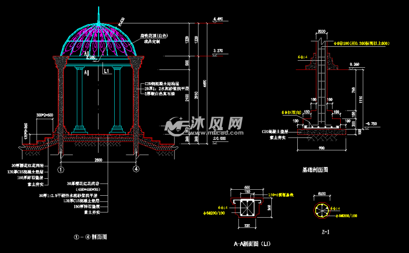 圆形亭子设计剖面图