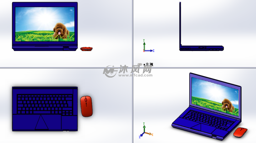 蓝色笔记本电脑三维模型