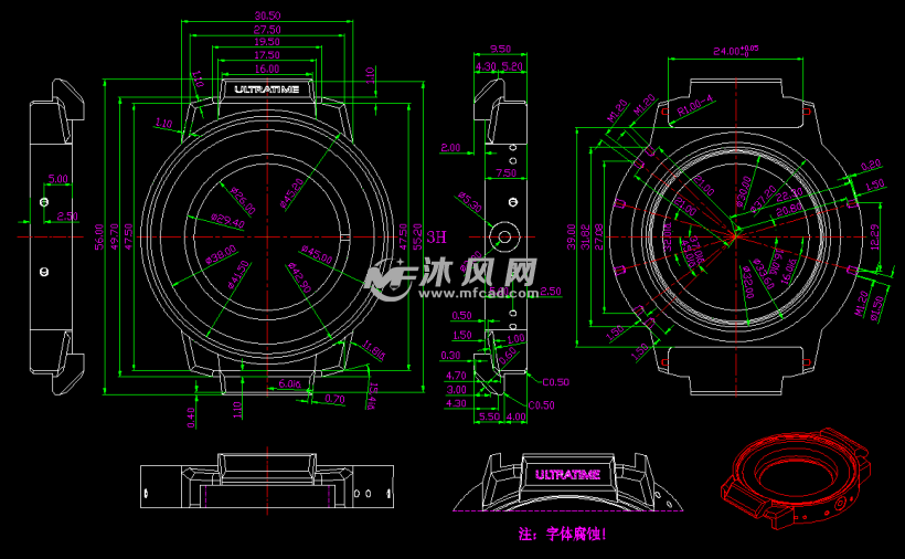 休闲型手表cad和3d产品结构工程图