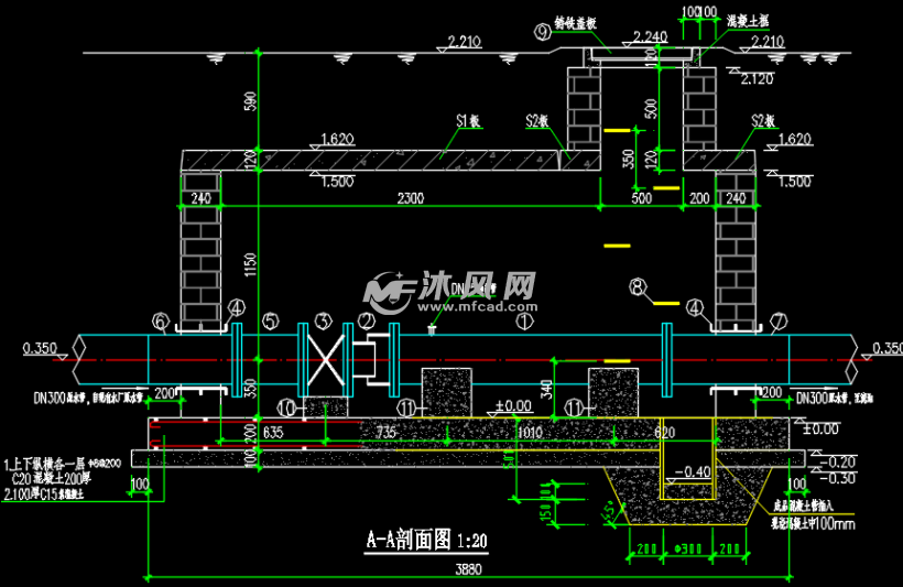 dn300管式静态混合器井平剖面图 - cad建筑图纸