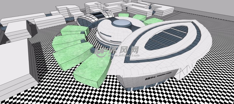 现代科技展览馆会展中心三维模型 - 建筑模型图纸