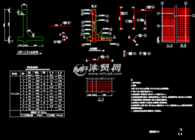 1.1米-4.5米l型悬臂式挡土墙节点详图
