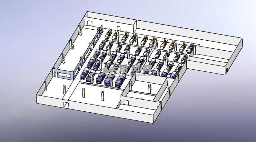注塑车间规划布局模型(45台注塑成型机)-sw16包含全部特征