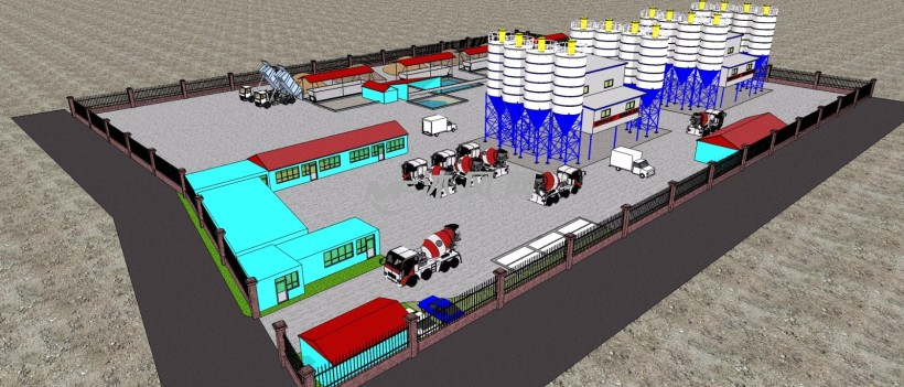 搅拌站工厂车间厂房三维模型