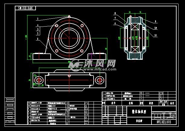 dtiiz1105整体轴承座 轴及轴承图纸 沐风网