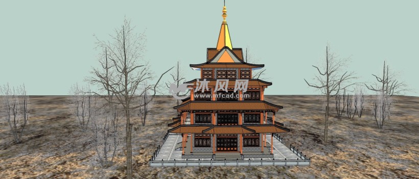 亚洲风格宝塔阁楼古建筑三维模型