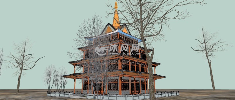 亚洲风格宝塔阁楼古建筑三维模型