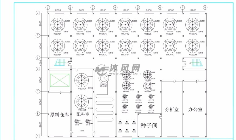 谷氨酸发酵车间三层平面图纸