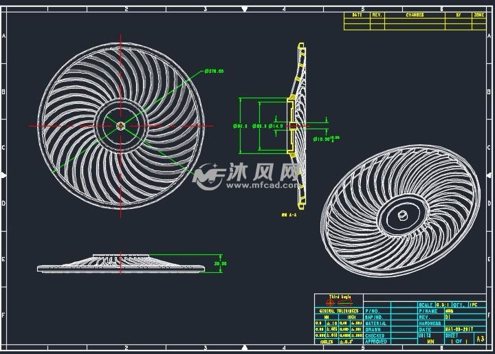 家用电风扇四张cad图纸