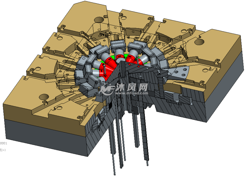 整圈旋转抽芯管接头模具结构图3d