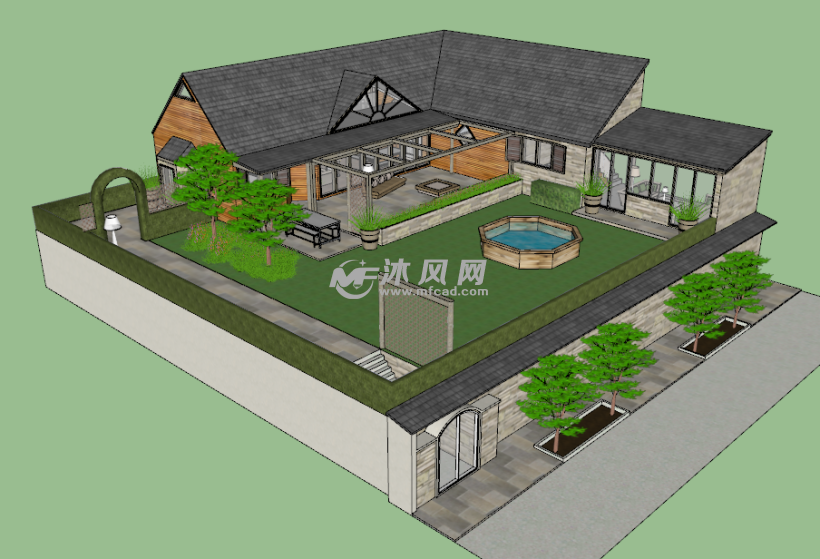 农村高档精美院落住宅模型 - 建筑模型图纸 - 沐风网