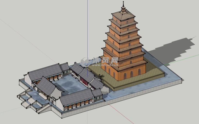 中国古典风格寺庙院落模型设计图