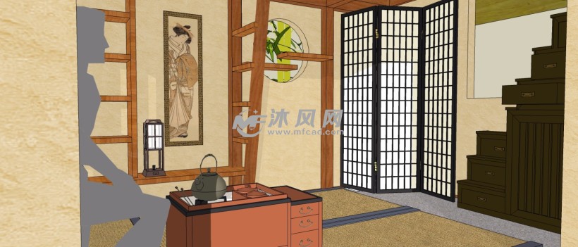 日式木屋小茶馆室内外场景三维模型