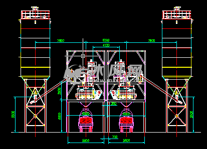hzs180双机混凝土搅拌站平面布置图