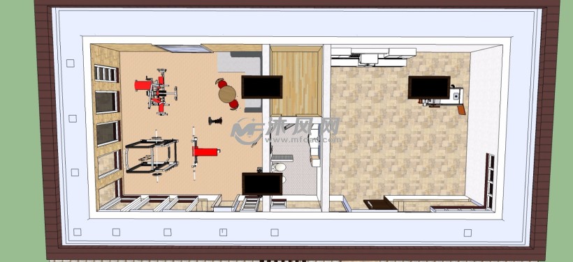 厂房改造健身房室内外设计三维模型