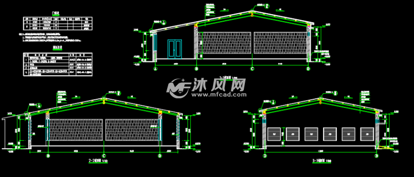 砖围护墙彩钢顶养鸡厂房建筑及结构图